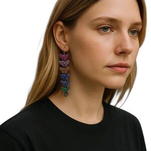 Sparkly Colorful Rhinestone Rainbow Pavé Crystals Dangling Butterfly Earrings
